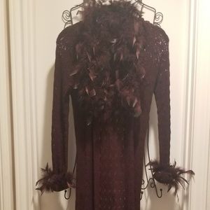Maxi Sweater with Ostrich feather trim Sz S